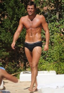 Mark Wright parading in Y front boxers